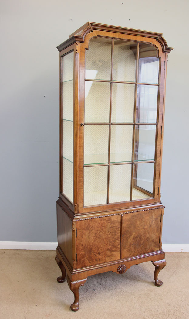 12166r4 Antique Burr Walnut Display Cabinet,