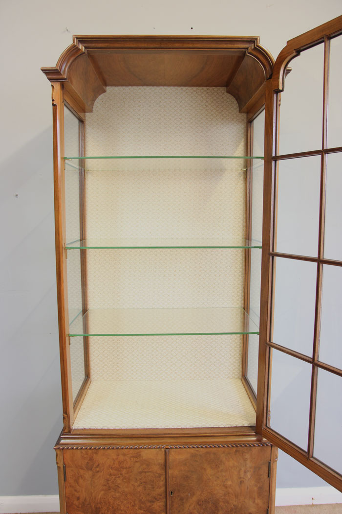 12166r8 Antique Burr Walnut Display Cabinet,