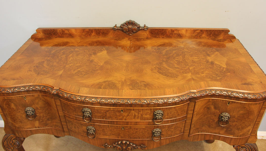 12188r6 Antique Burr Walnut Sideboard Serving Table,