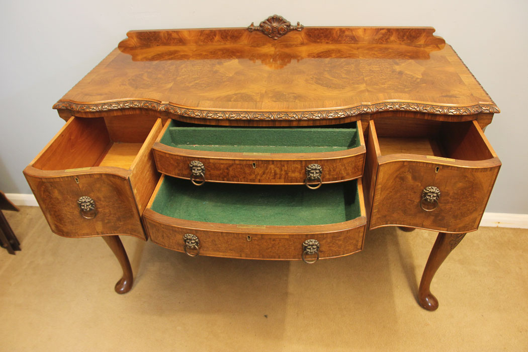 12188r7 Antique Burr Walnut Sideboard Serving Table,