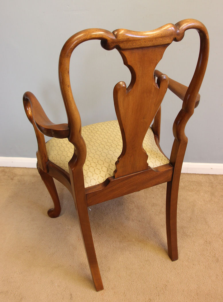 12205r11 Antique Set Six Burr Walnut Queen Anne Style Dining Chairs,