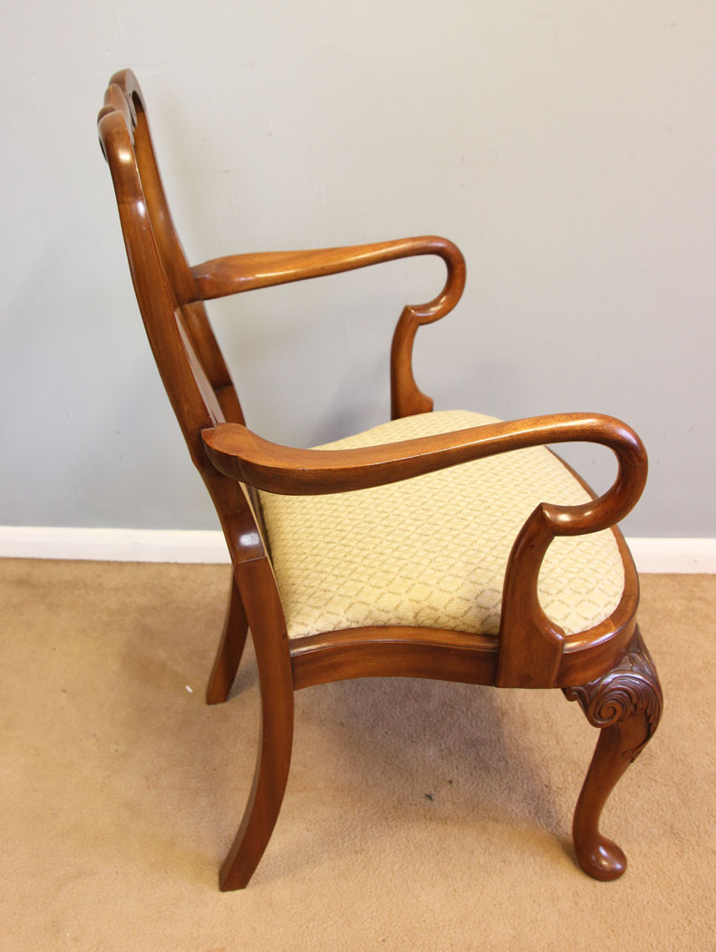 12205r12 Antique Set Six Burr Walnut Queen Anne Style Dining Chairs,