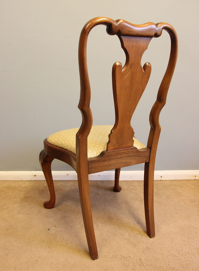 12205r6 Antique Set Six Burr Walnut Queen Anne Style Dining Chairs,