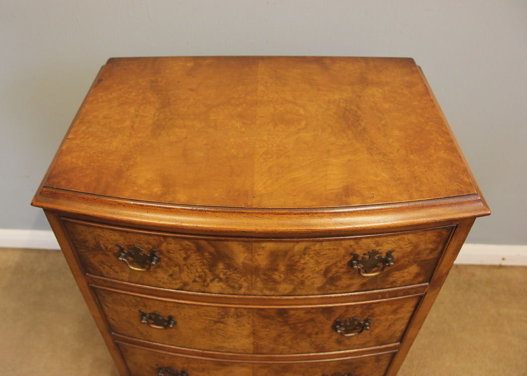 12207r8 Small Burr Walnut Bow Front Chest of Drawers,