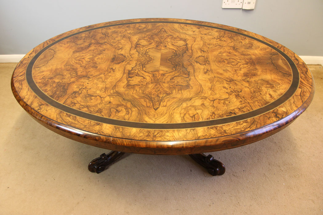 12211r1 Antique Victorian Burr Walnut Coffee Table,