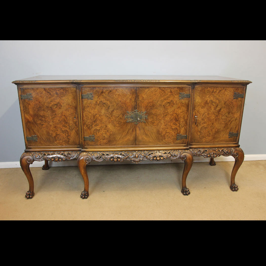 12222r01 Quality Burr Walnut Antique Sideboard Server, Quality Burr Walnut Antique Sideboard Server