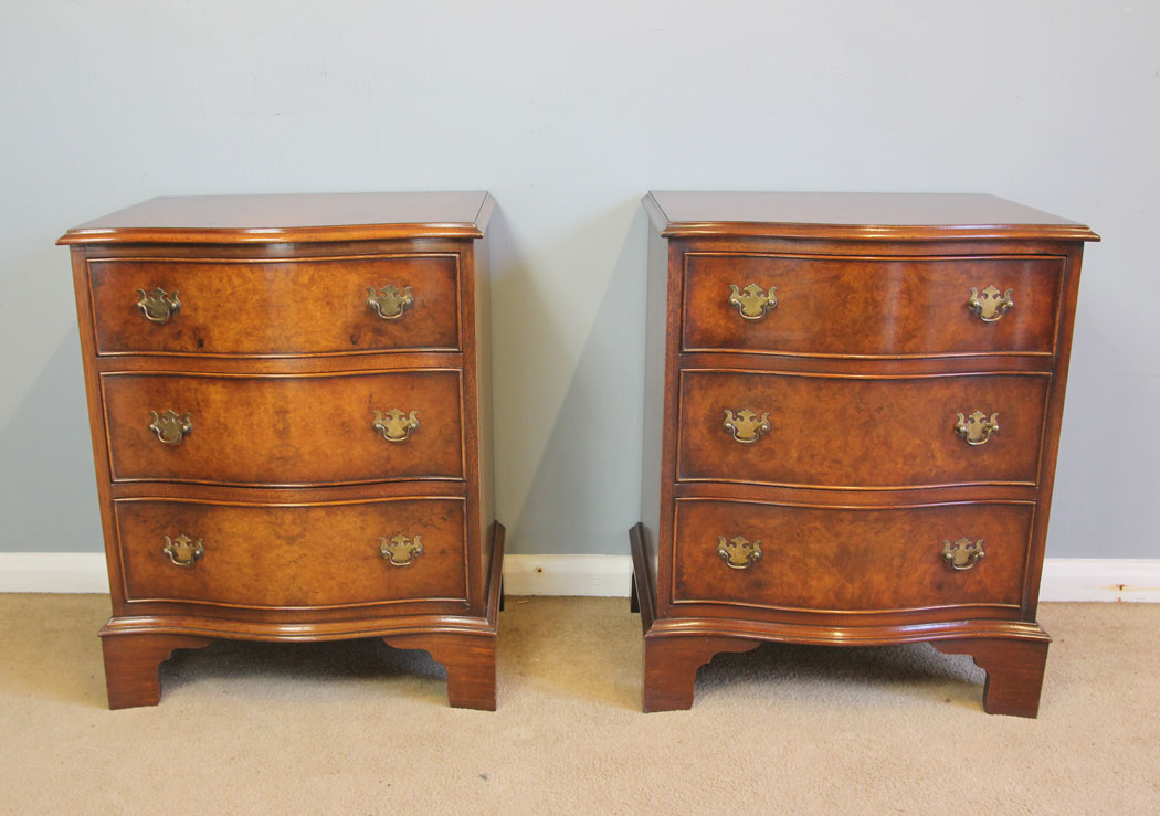 12226r1 Pair Small Serpentine Burr Walnut Beside Cabinets Chests of Drawers,