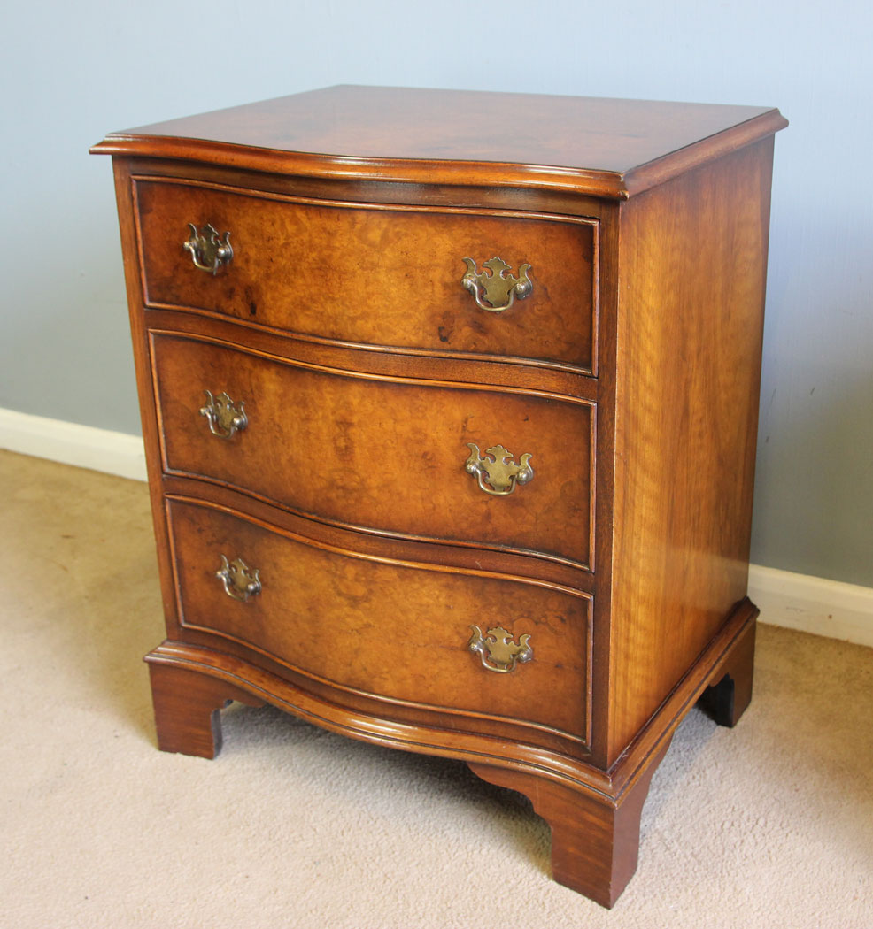 12226r10 Pair Small Serpentine Burr Walnut Beside Cabinets Chests of Drawers,