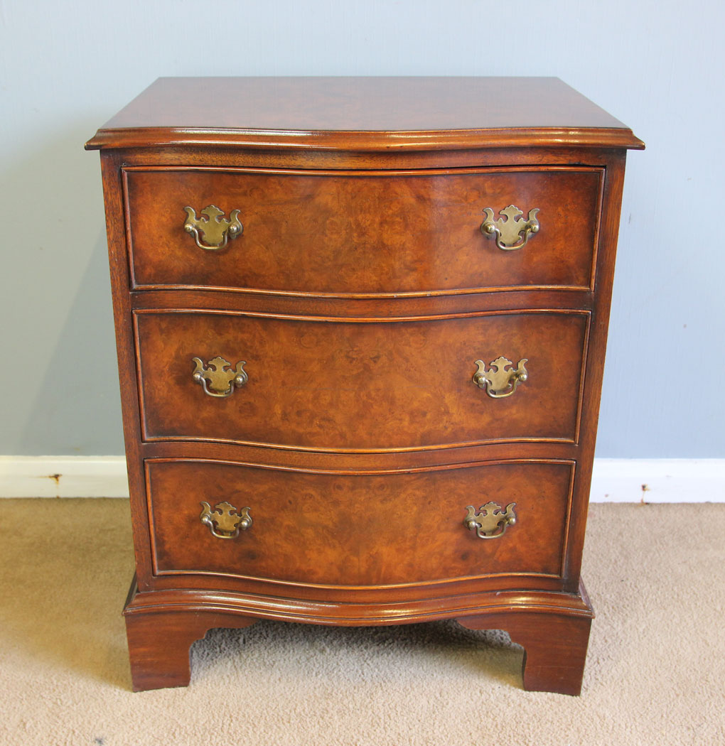 12226r11 Pair Small Serpentine Burr Walnut Beside Cabinets Chests of Drawers,