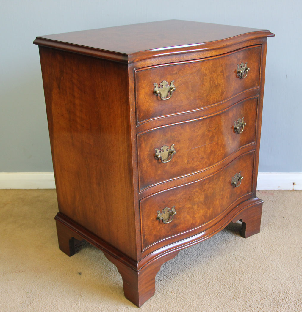 12226r12 Pair Small Serpentine Burr Walnut Beside Cabinets Chests of Drawers,