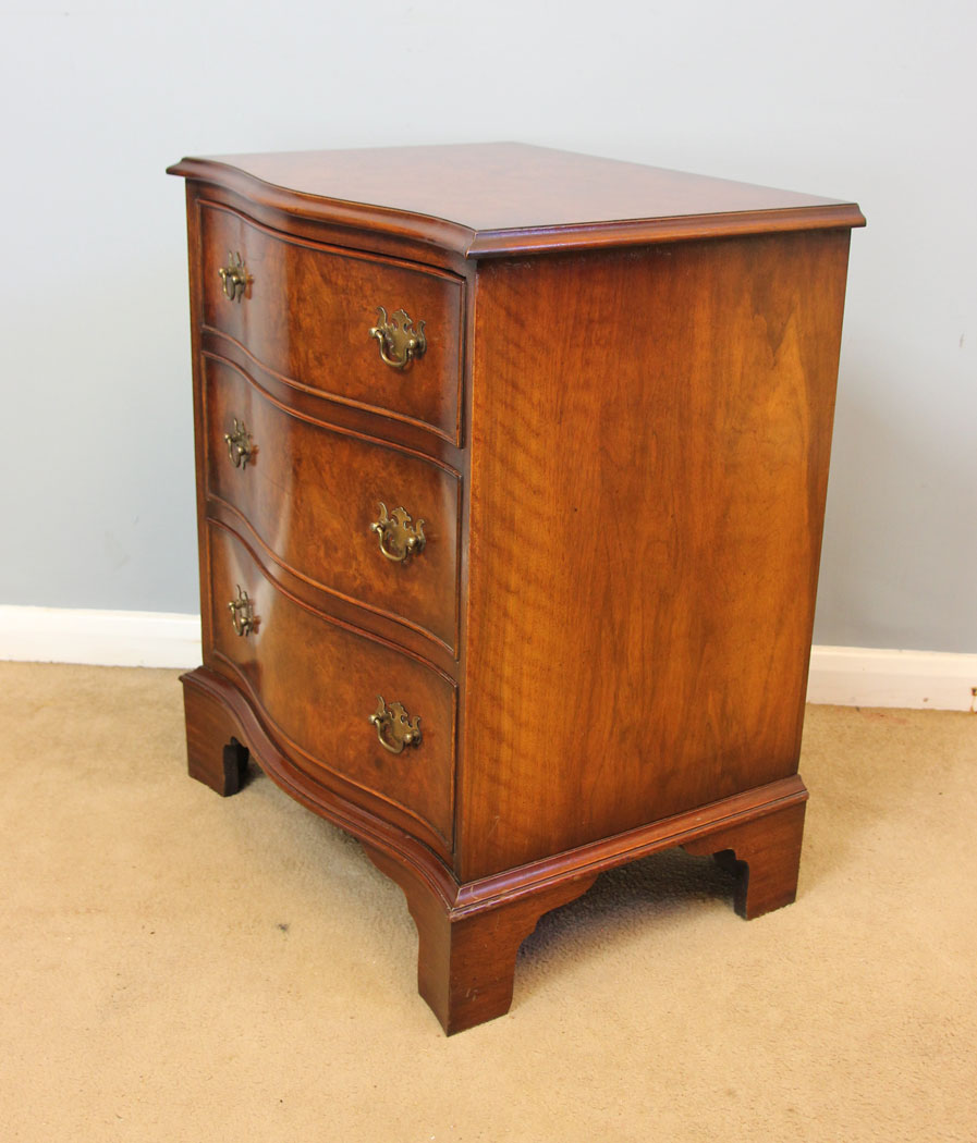 12226r13 Pair Small Serpentine Burr Walnut Beside Cabinets Chests of Drawers,