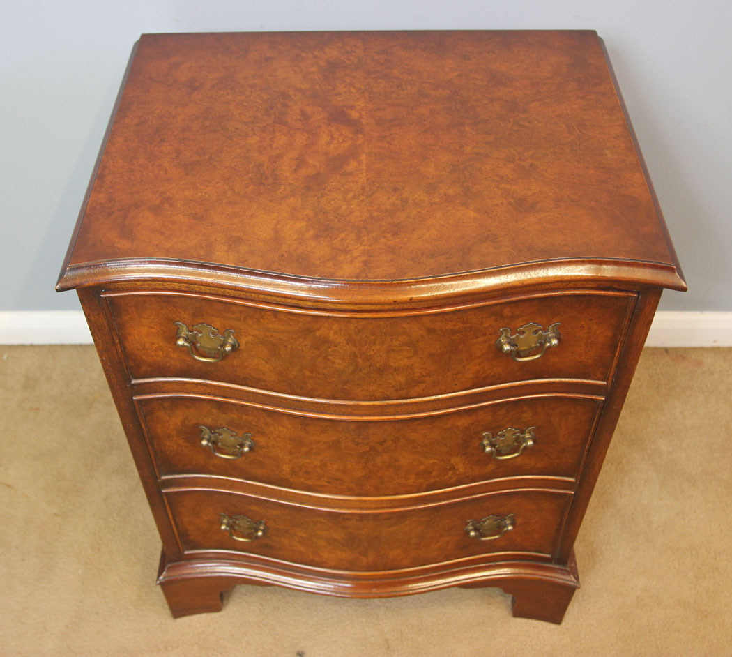 12226r14 Pair Small Serpentine Burr Walnut Beside Cabinets Chests of Drawers,