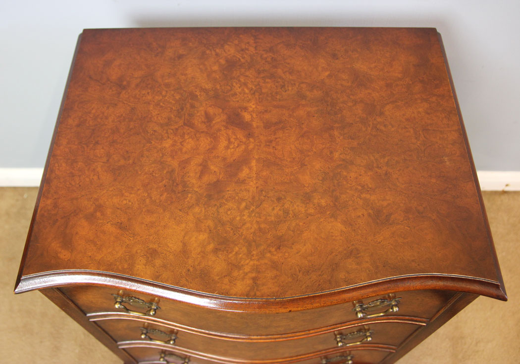 12226r15 Pair Small Serpentine Burr Walnut Beside Cabinets Chests of Drawers,