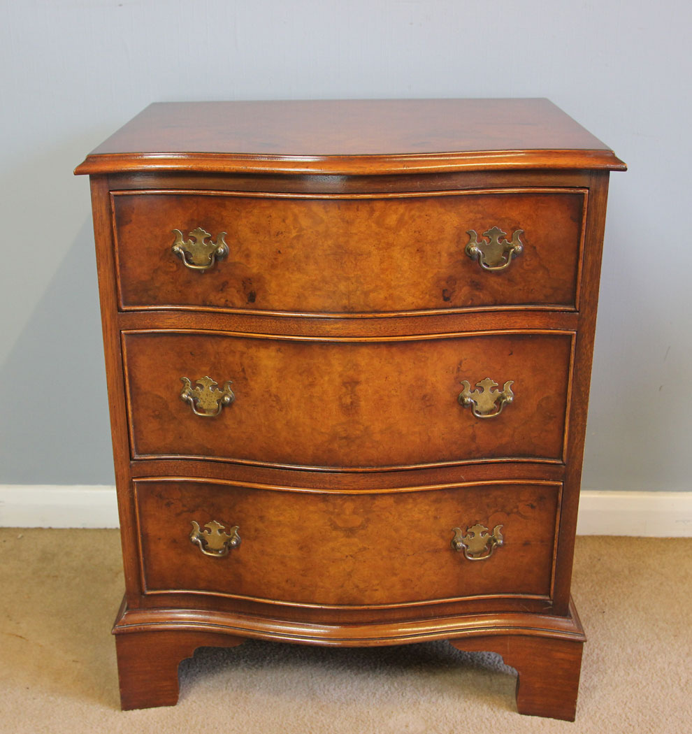 12226r4 Pair Small Serpentine Burr Walnut Beside Cabinets Chests of Drawers,