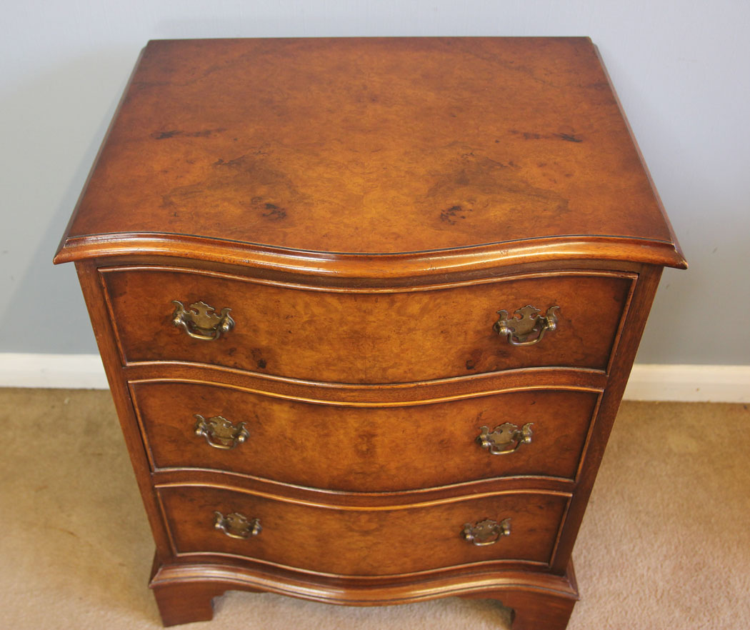 12226r6 Pair Small Serpentine Burr Walnut Beside Cabinets Chests of Drawers,