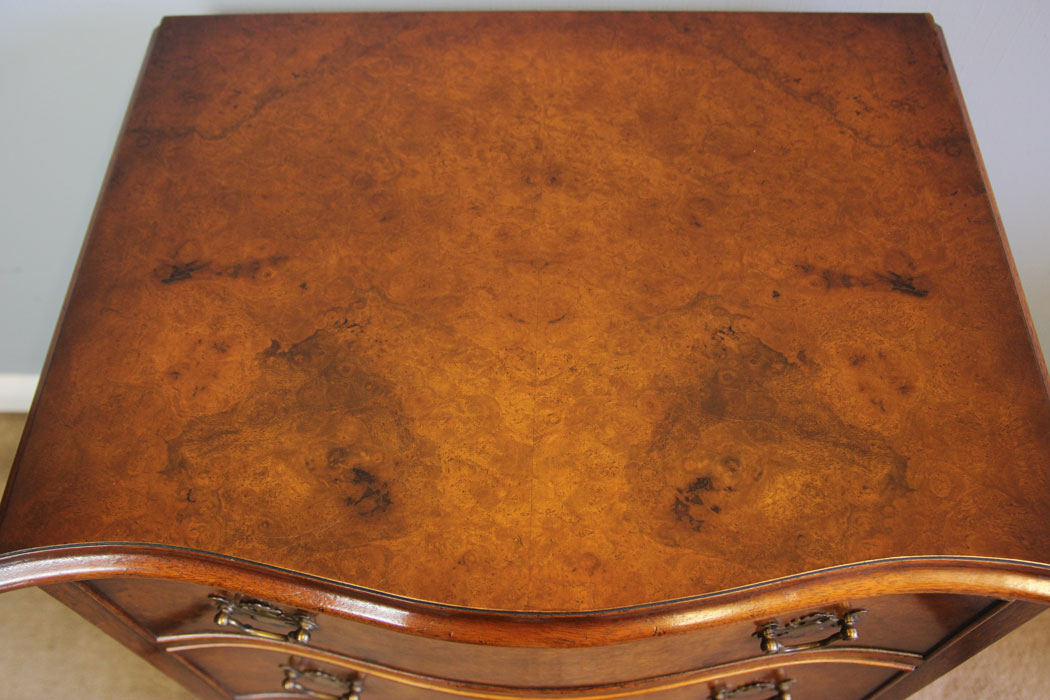 12226r7 Pair Small Serpentine Burr Walnut Beside Cabinets Chests of Drawers,