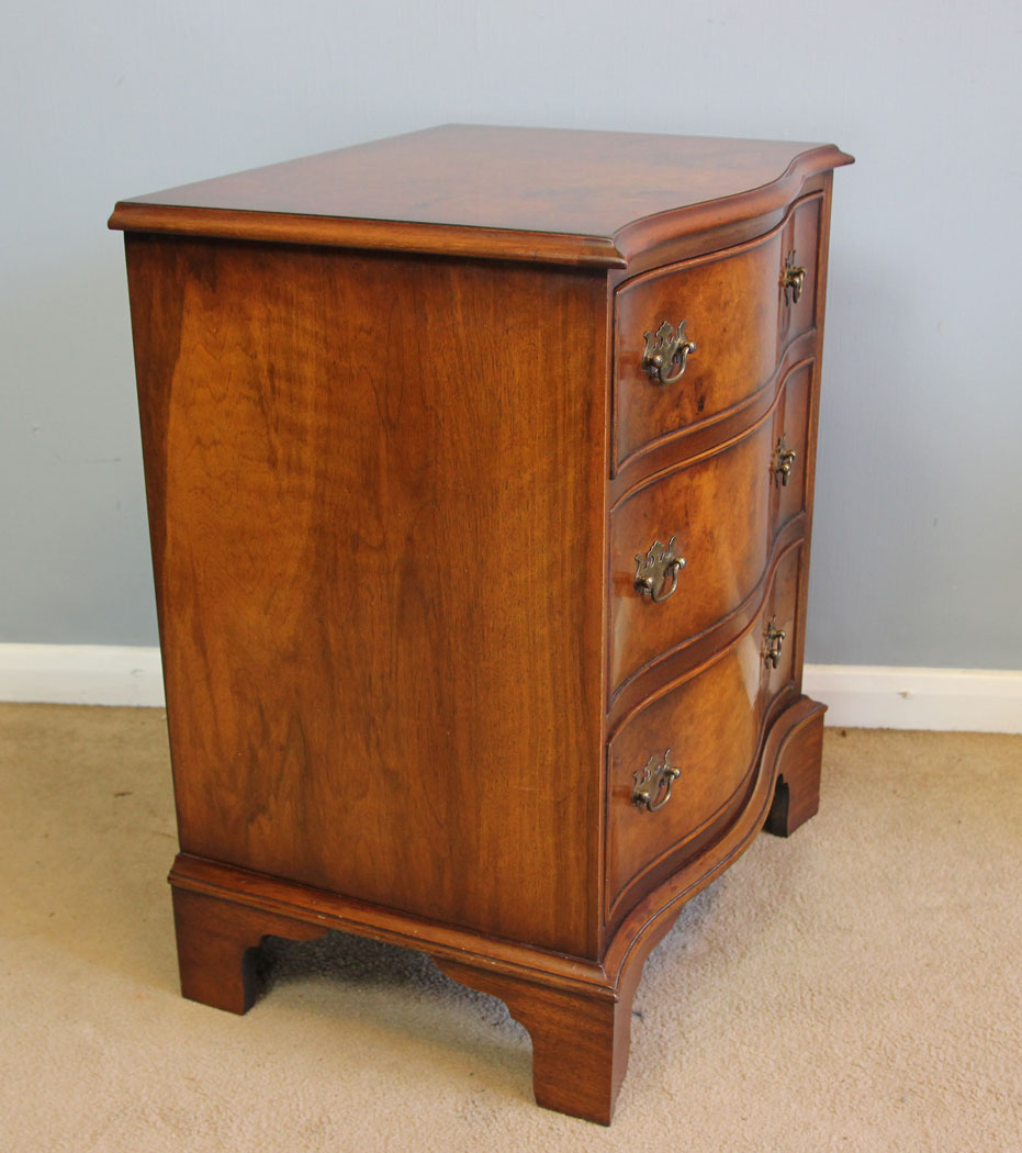 12226r8 Pair Small Serpentine Burr Walnut Beside Cabinets Chests of Drawers,