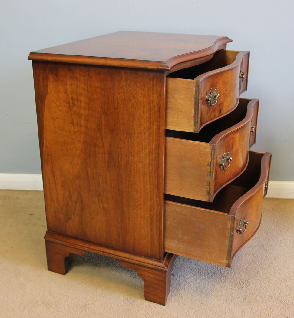 12226r9 Pair Small Serpentine Burr Walnut Beside Cabinets Chests of Drawers,