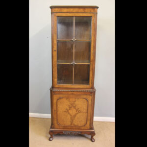Slim Walnut Antique China Display Cabinet