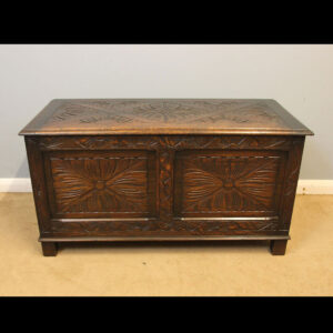 Carved Oak Antique Coffer Chest Blanket Box