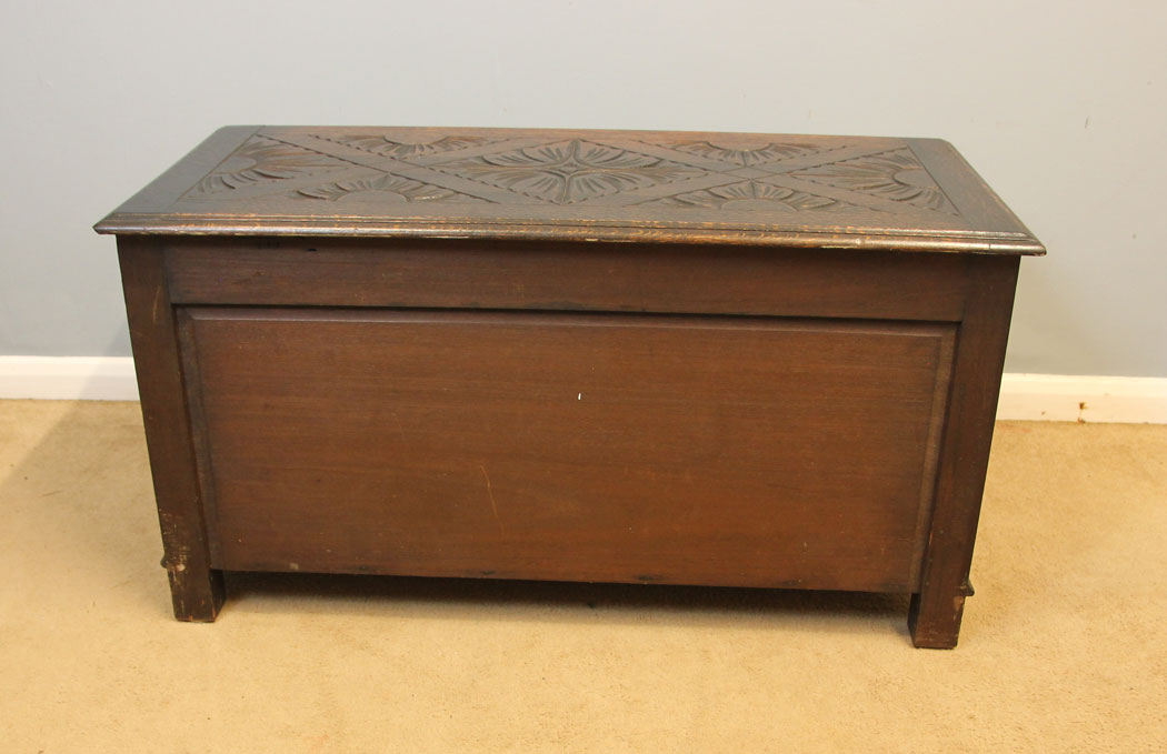 12233r11 Carved Oak Antique Coffer Chest Blanket Box,