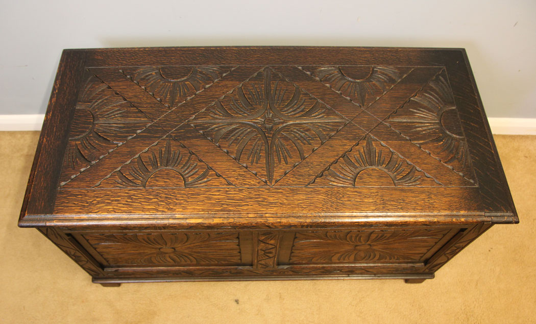 12233r5 Carved Oak Antique Coffer Chest Blanket Box,