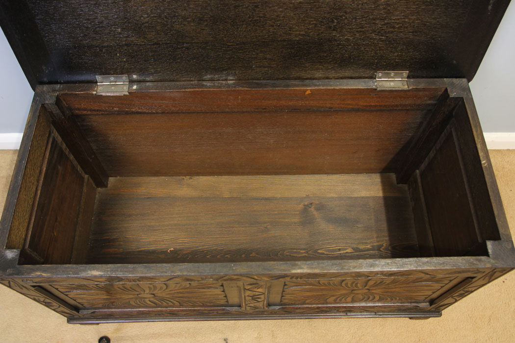 12233r6 Carved Oak Antique Coffer Chest Blanket Box,