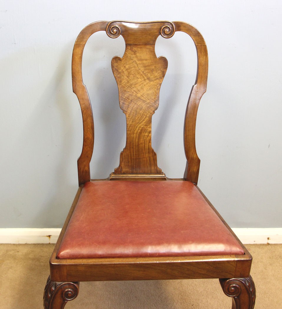 12237r12 Set of Six Walnut Dining Chairs Queen Anne Style,