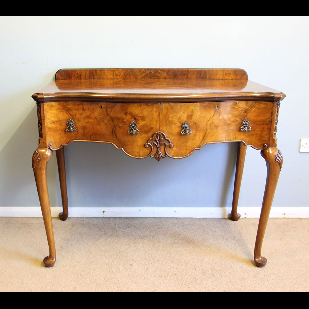 12240r01 Antique Burr Walnut Console Side Table, Antique Burr Walnut Console Side Table