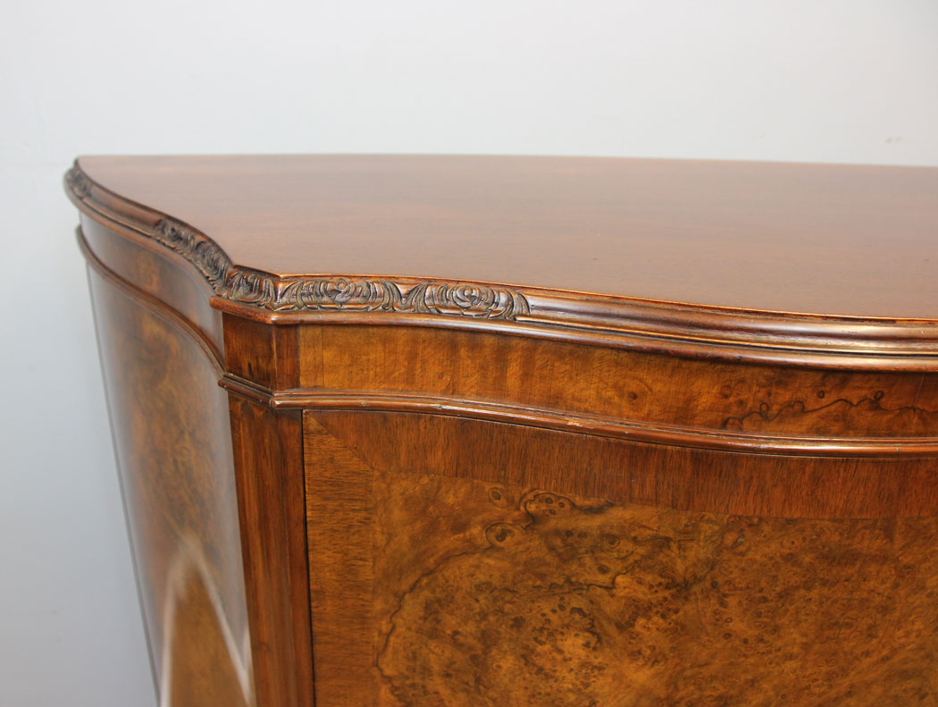 12243r9 Antique Burr Walnut Sideboard Side Cabinet,
