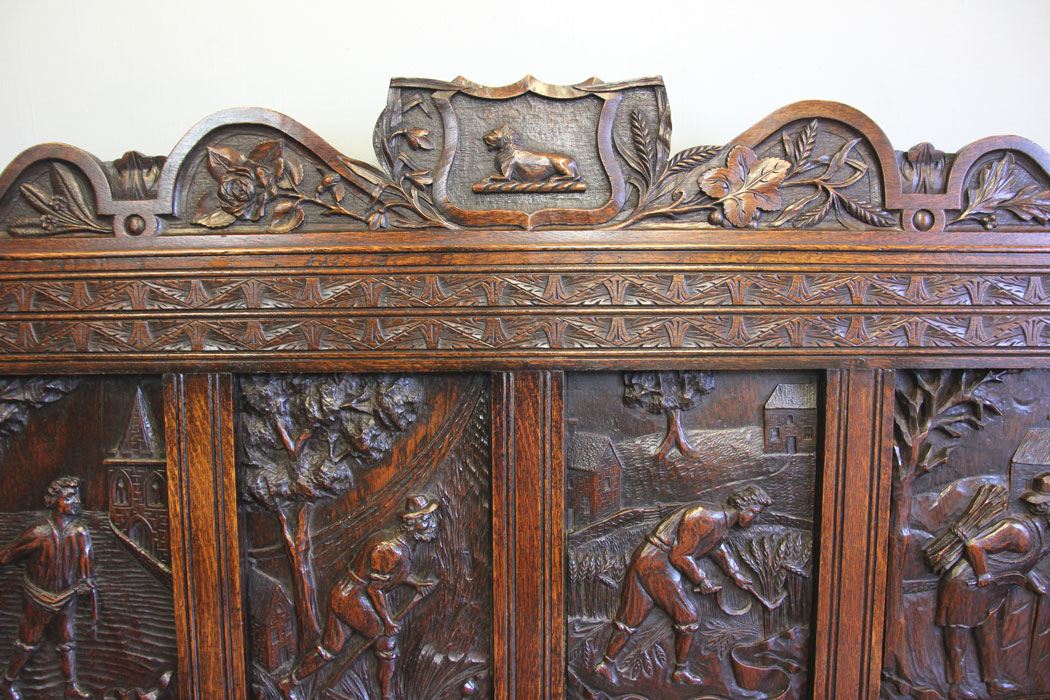 12245r15 Antique 19th Century Carved Oak Hall Bench Settle,