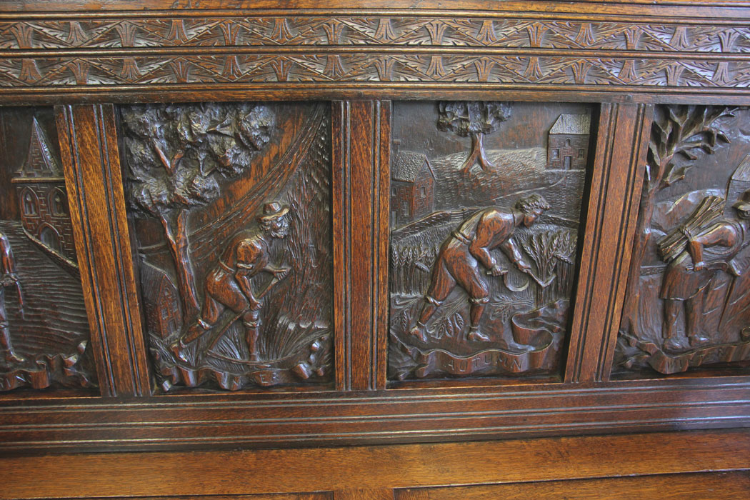 12245r3 Antique 19th Century Carved Oak Hall Bench Settle,