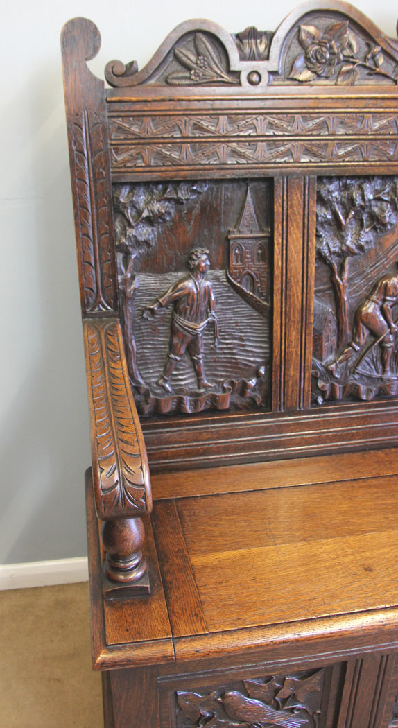 12245r4 Antique 19th Century Carved Oak Hall Bench Settle,