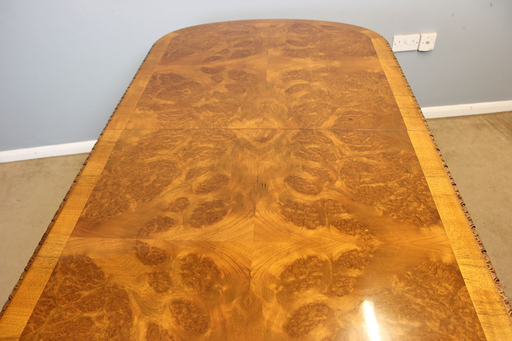 12246r12 Large Antique Burr Walnut Extending Dining Table,