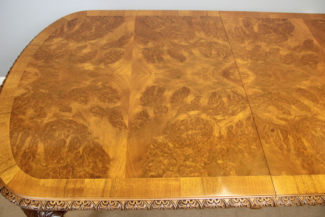 12246r4 Large Antique Burr Walnut Extending Dining Table,