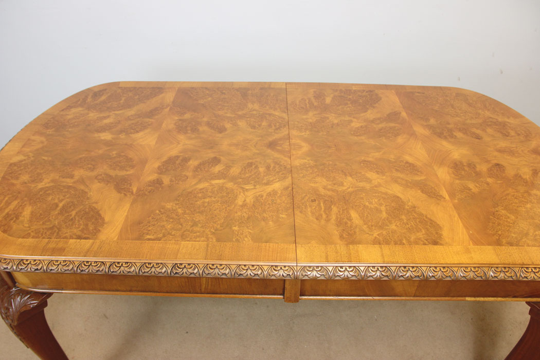 12246r8 Large Antique Burr Walnut Extending Dining Table,