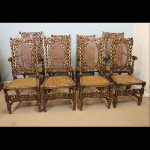 Antique Set of Eight Jacobean Style Walnut Dining Chairs