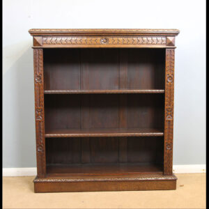 Antique Carved Oak Open Bookcase