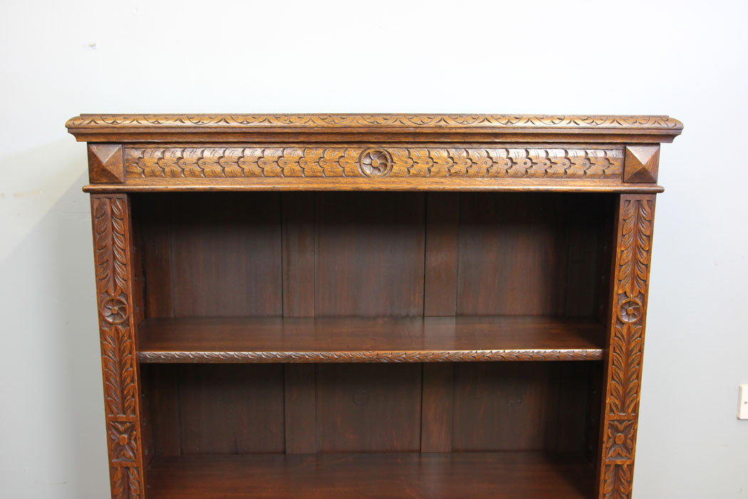 12252r11 Antiqie Carved Oak Open Bookcase,