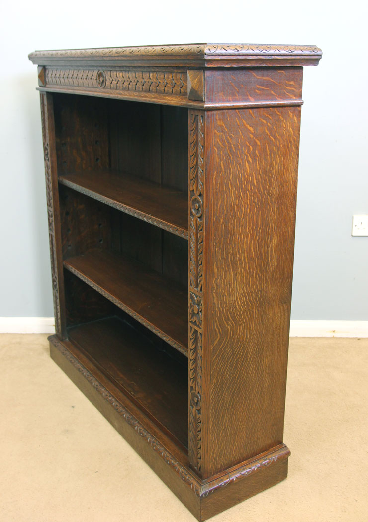 12252r3 Antiqie Carved Oak Open Bookcase,