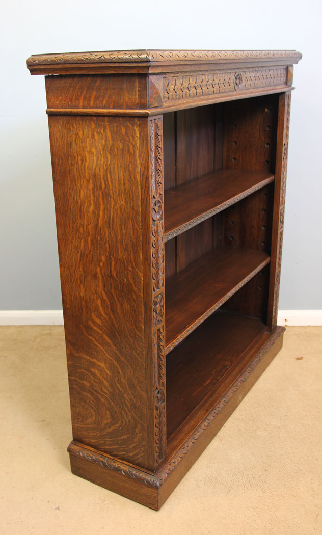 12252r4 Antiqie Carved Oak Open Bookcase,