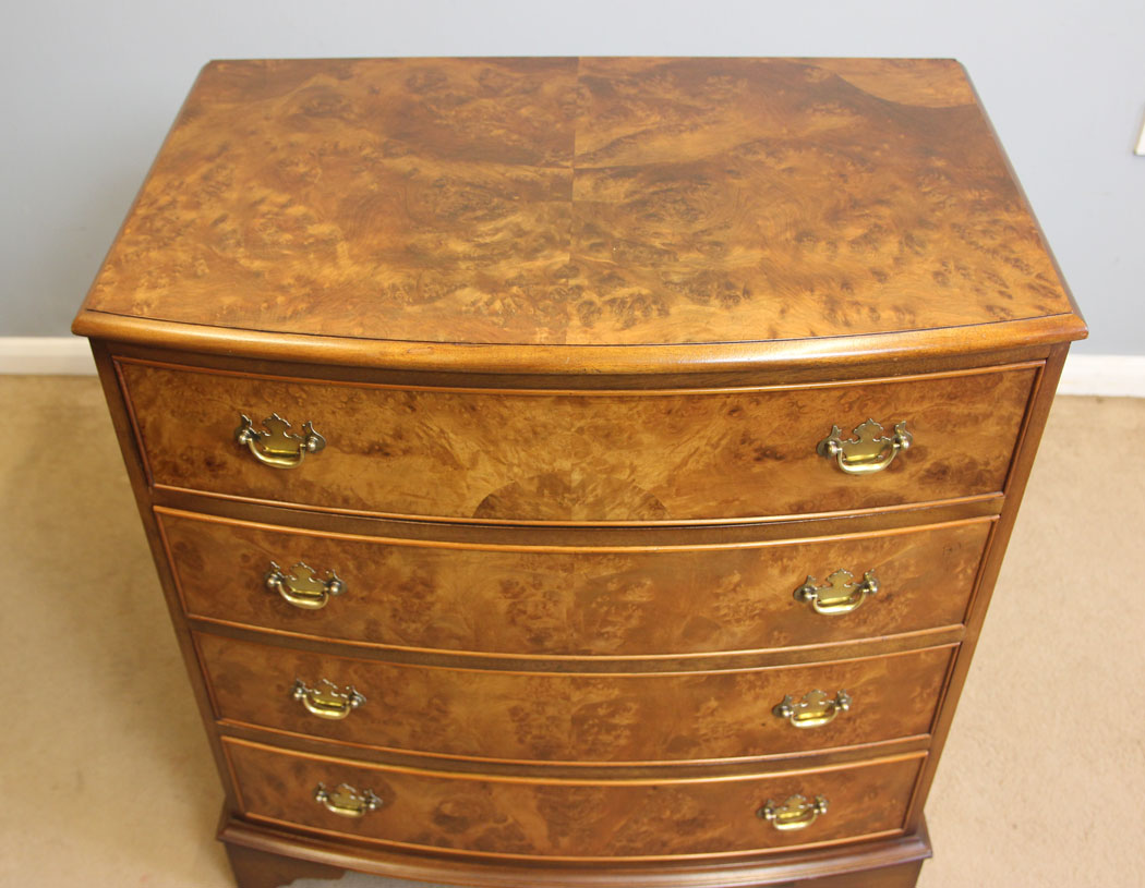 12255r2 Burr Walnut Bow Front Chest of Drawers,