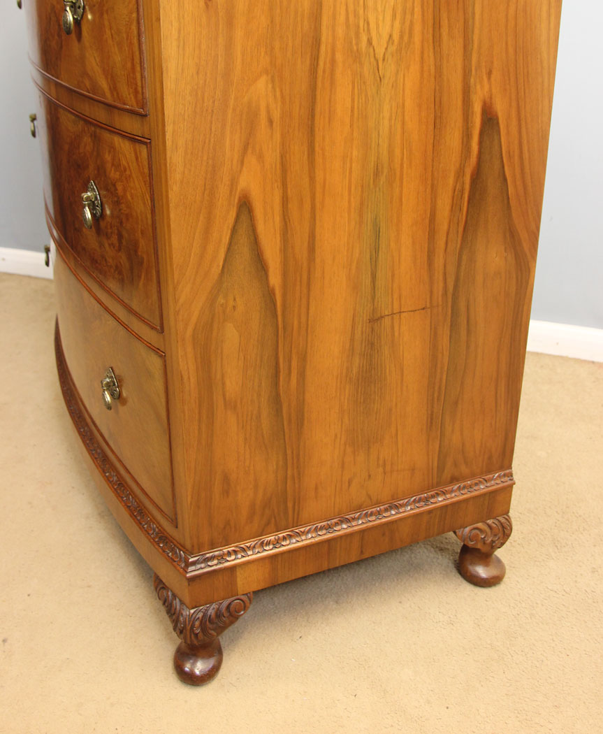 12259r10 Quality Antique Bow Front Burr Walnut Chest of Drawers,