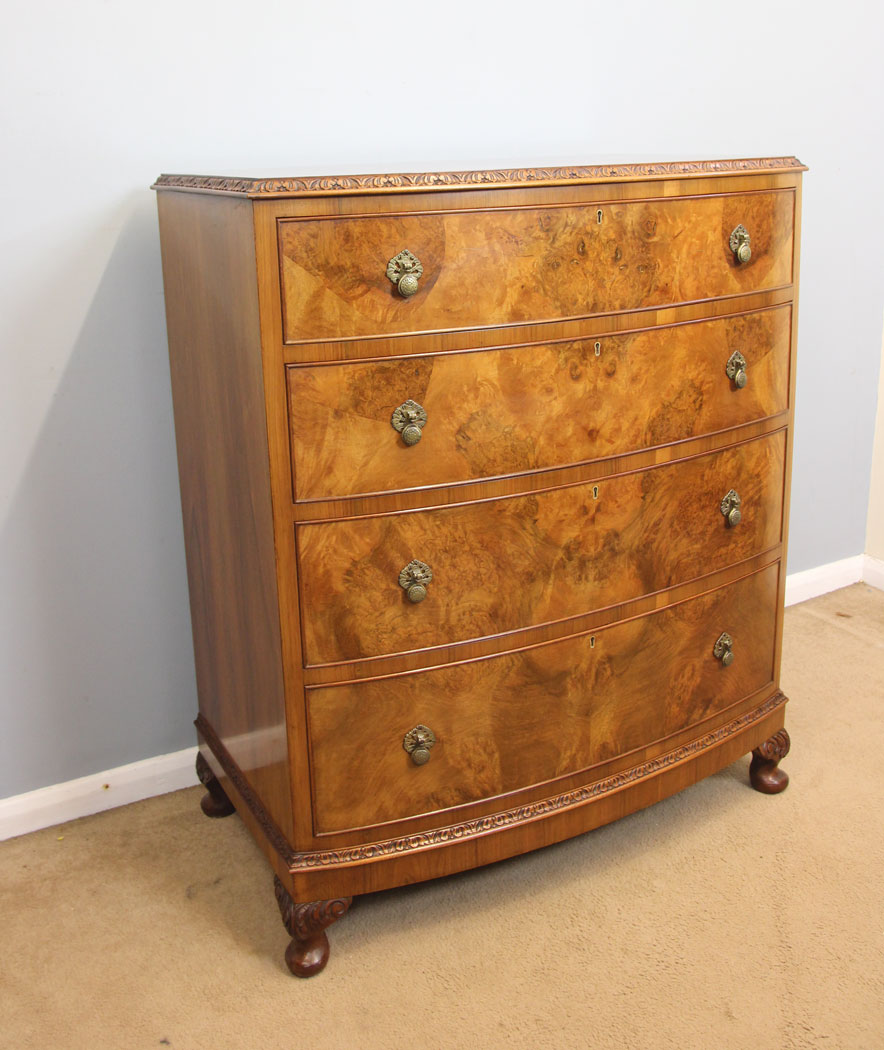 12259r6 Quality Antique Bow Front Burr Walnut Chest of Drawers,