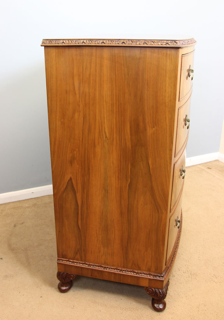 12259r9 Quality Antique Bow Front Burr Walnut Chest of Drawers,