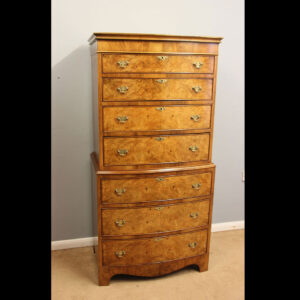 Burr Walnut Antique Bow Front Tallboy Chest on Chest Drawers
