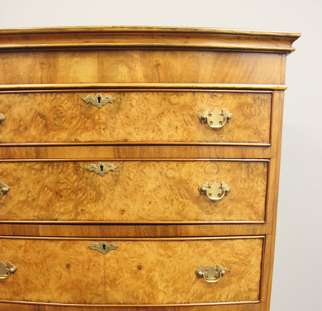 12266r5 Burr Walnut Antique Bow Front Tallboy Chest Drawers,
