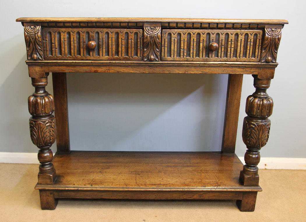 12273r1 Antique Oak Two Drawer Serving Side Table,