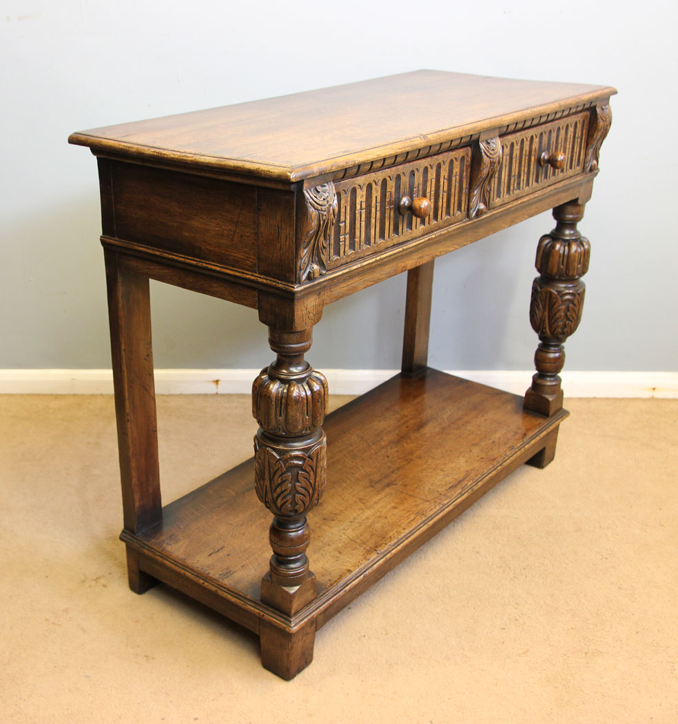 12273r2 Antique Oak Two Drawer Serving Side Table,