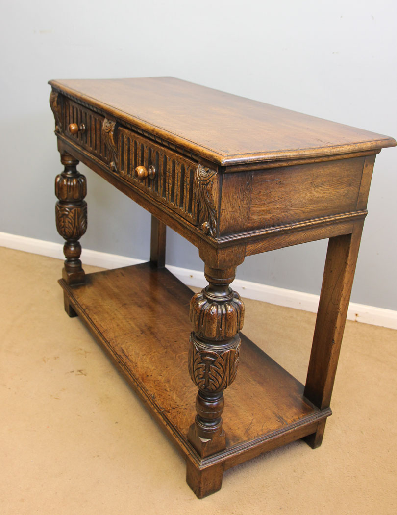 12273r4 Antique Oak Two Drawer Serving Side Table,